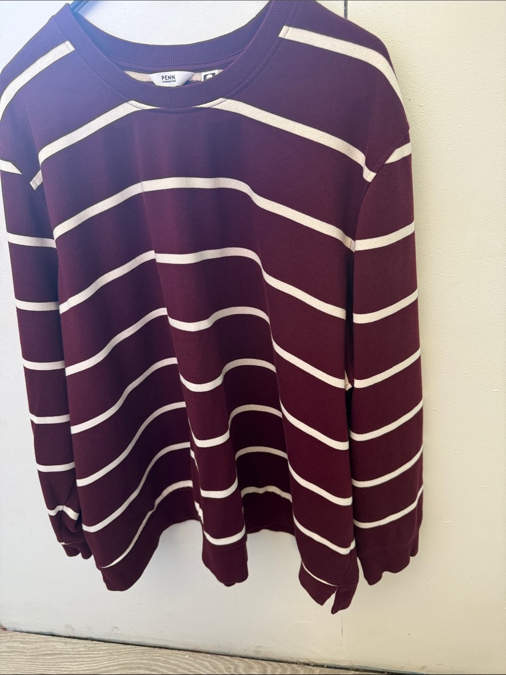 Penningtons Sz 3XL Burgundy and White Striped Crewneck Sweatshirt